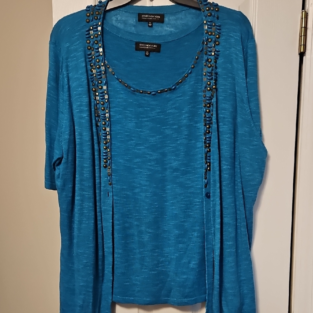 Jones New York Blue Embellished Blouse